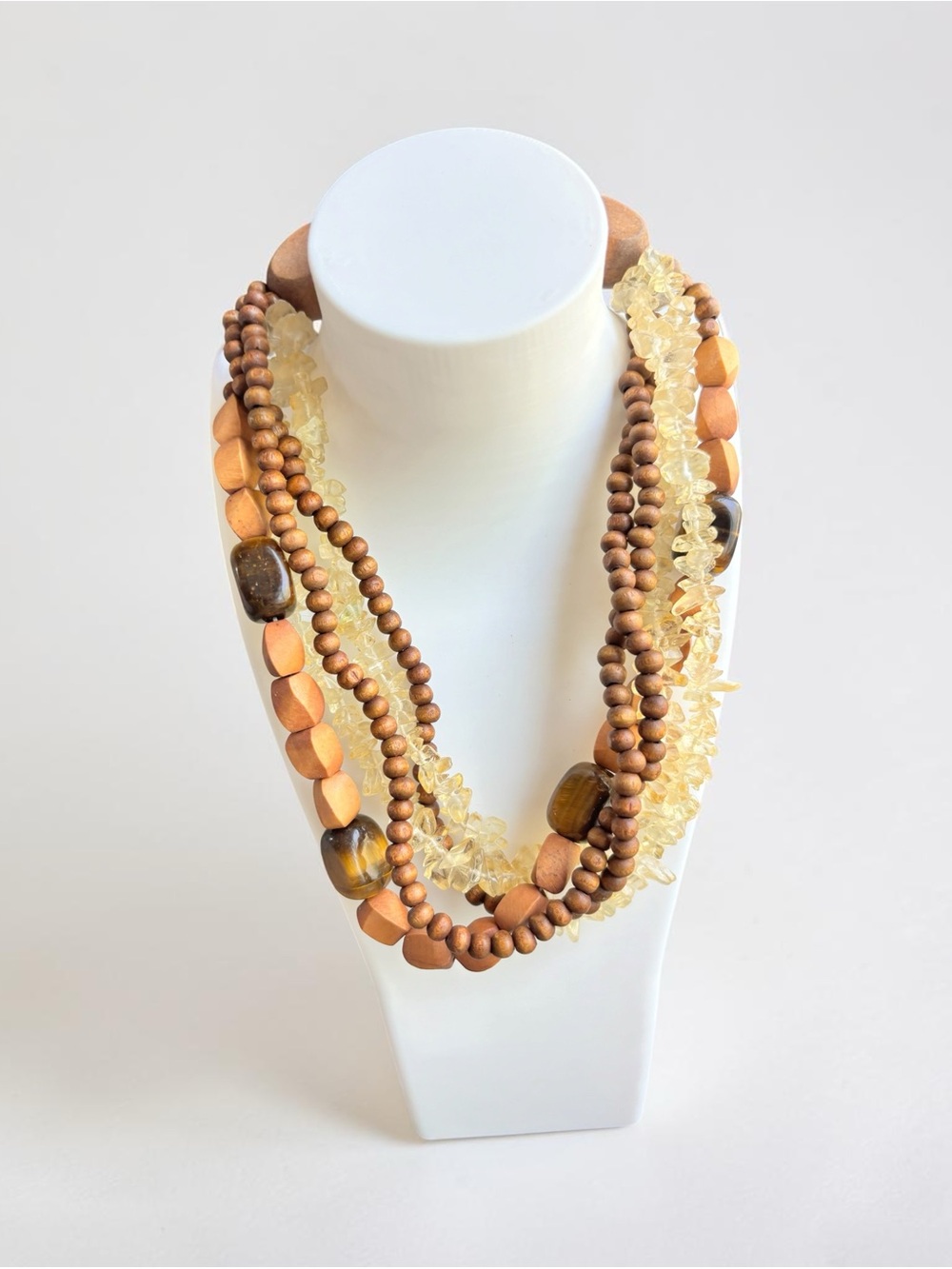 Chico's Multi-Strand Brown and Cream wooden and beaded Necklace